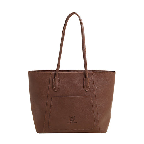 Casual Retro Textured Shoulder Tote Bag – Stylish Classy Commuter Handbag